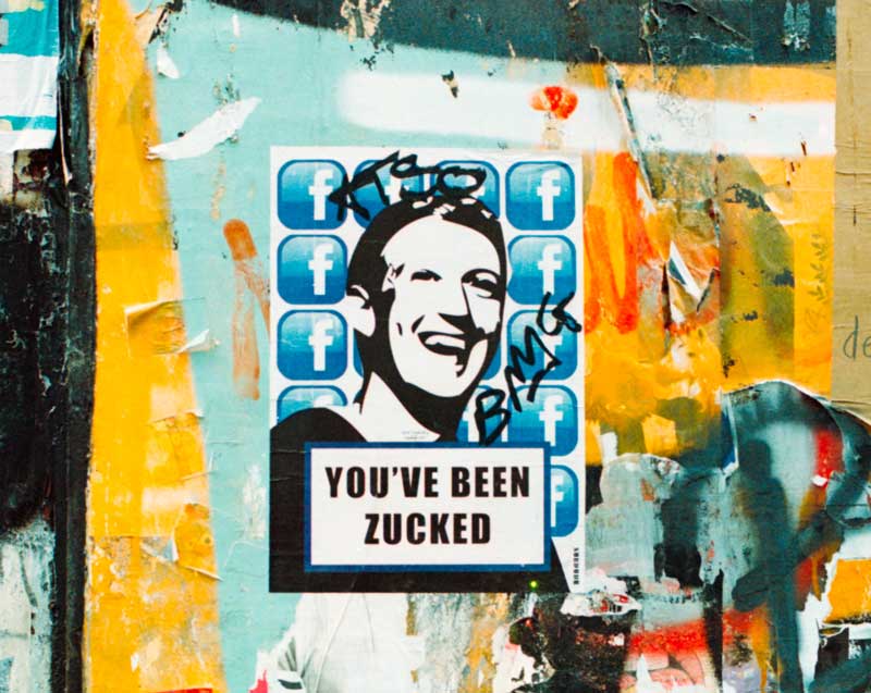 Wall poster that says, "You've been Zucked"referencing Facebook CEO, Mark Zuckerberg
