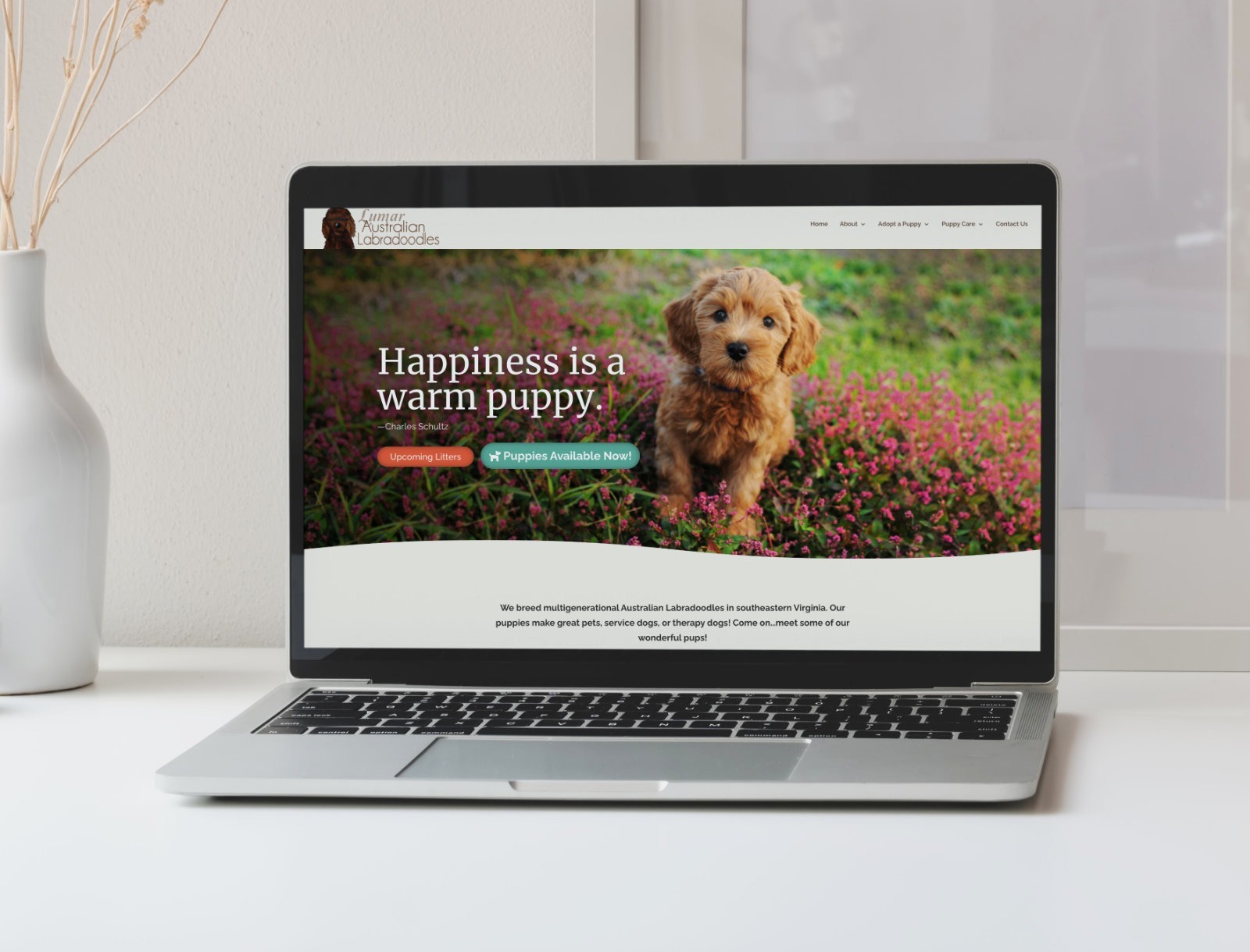 mockup of Lumar Labradoodle's new website on a laptop